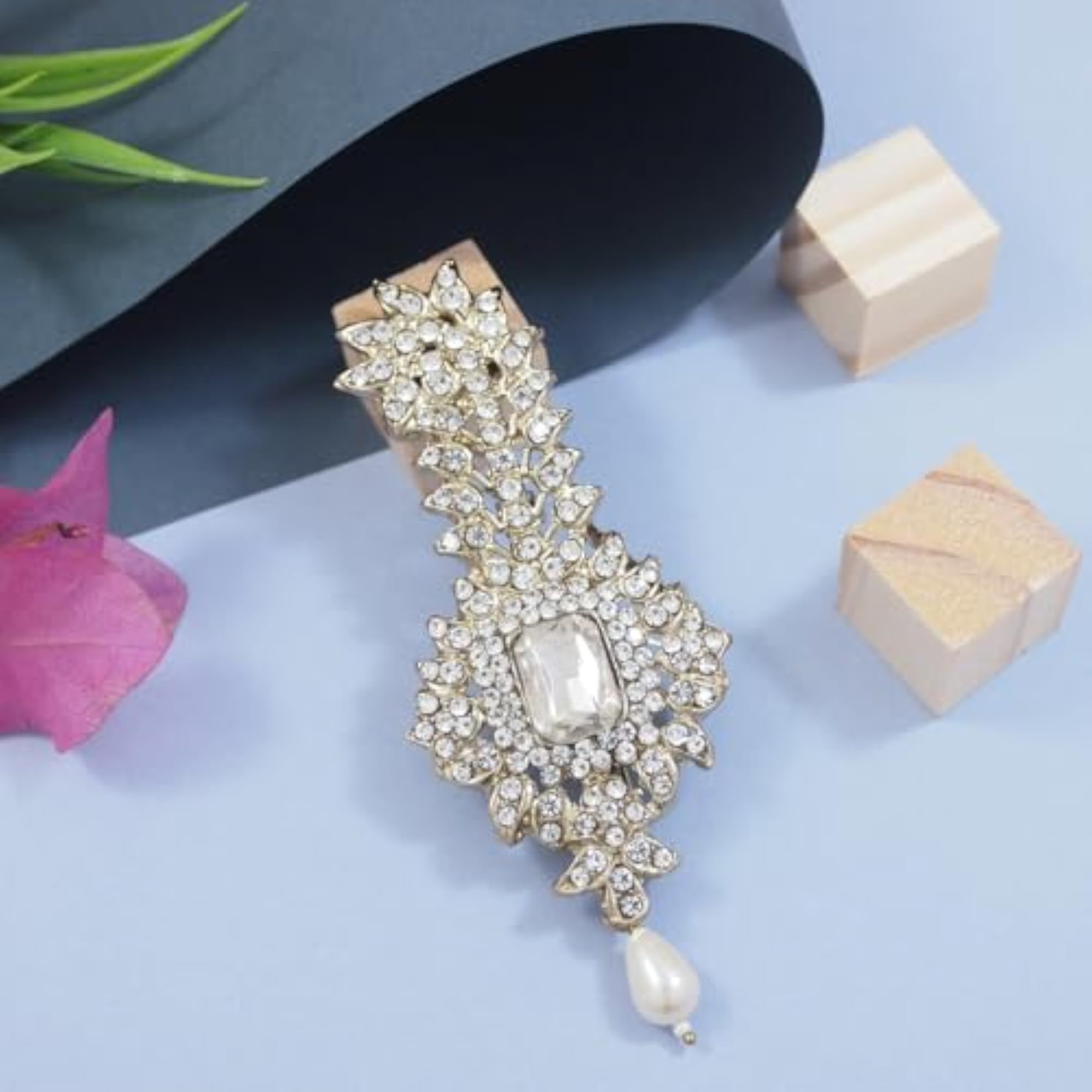 Gold Plated Traditional Stone Pearl Drop Brooch for Men