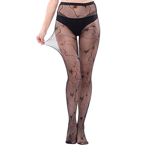 Image of KACOLOR Women Fishnet Stockings Patterned Tights Thigh High Black Lace Leggings High Waist Tights Pantyhose