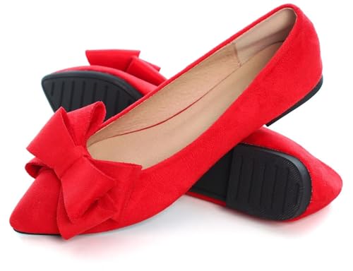 Image of SAILING LU Womens Bowknot Ballet Flats Pointy Toe Suede