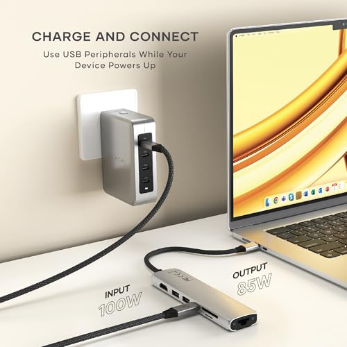 Image of Satechi 7 in 1 USB C Hub Multiport Adapter with Ethernet, HDMI 4K@60Hz, 100W PD Charging, 2X USB-A Data Ports, Micro /SD Card Readers for MacBook Air /Pro /Neo, iPad Air /Pro, Windows - Silver