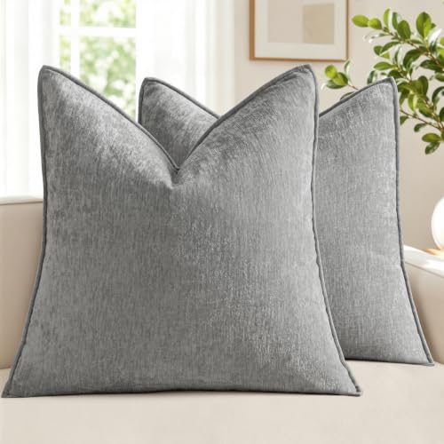 MIULEE Chenille Couch Pillow Covers for Living Room 18x18 Medium Gray