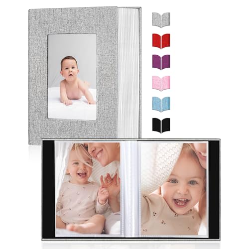 image for EJBLFE Small Photo Album 4x6,Linen Cover Slide-in Mini Photo Album Boo