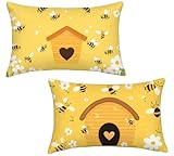 Funda Cojin 60x90 Juego de 2 Cojines Sofa Exterior Jardin Naranja Cojines Exterior Impermeable Terciopelo Funda Almohada para Dormitorio Jardín Balcón Sofá Cama Camping, Home Decoration, Abejas x-117