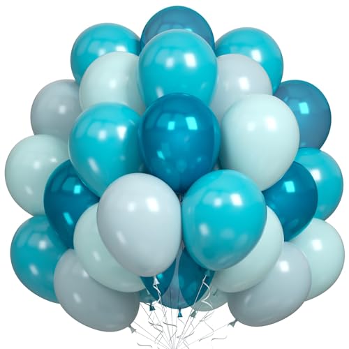 Image of Teal Blue Balloon, 60PCS Turquoise Blue Peacock Balloons