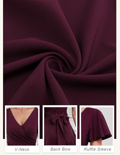 Gardenwed Womens Cocktail Dress Wedding Guest Semi Formal Wrap V Neck Short Sleeve Ruched A Line Midi Dresses with Belt4