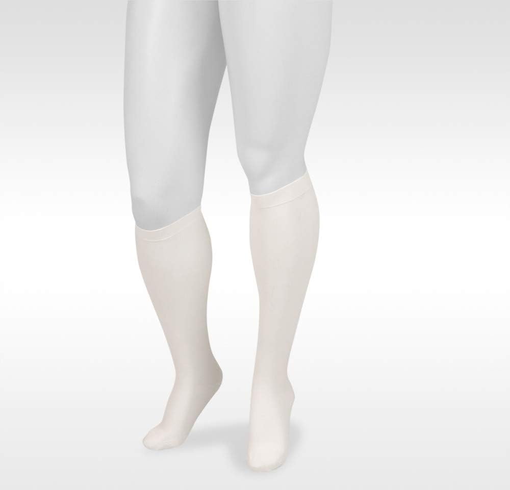 Juzo 4201 20-30mmhg Casual Dress Basic Ribbed Support Compression Closed Toe Socks , White, 5 (V) Short