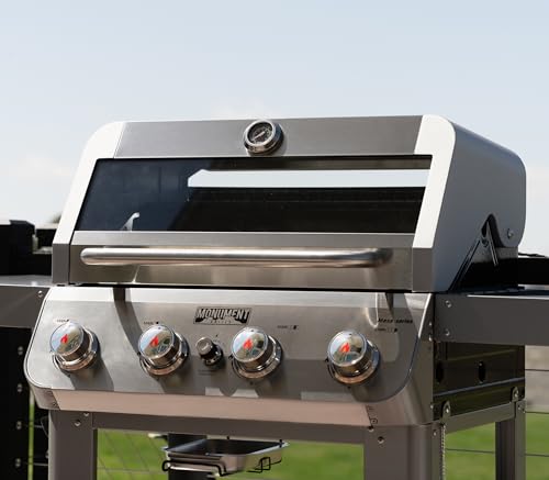 Monument Grills 4-Burner Liquid Propane Gas Grill, Silver Stainless Steel Grill Outdoor Patio Garden Barbecue Grill with Clearview® Lid and One Foldable Shelf, Mesa400MF by Monument Grills - Image 6