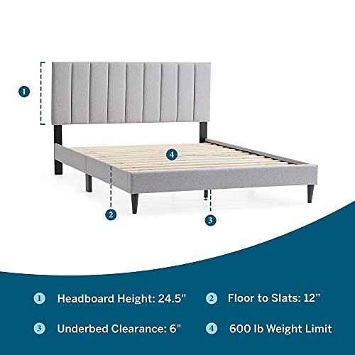 Lucid Queen Bed Frame With Headboard – Vertical Channeled Upholstered Platform Frame – Queen Size Bed Frame With Headboard – No Box Spring Needed - Stone #TOP1