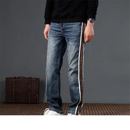 Men's Loose Straight Tube Washed Denim Street Edging Striped Personalized Pants2