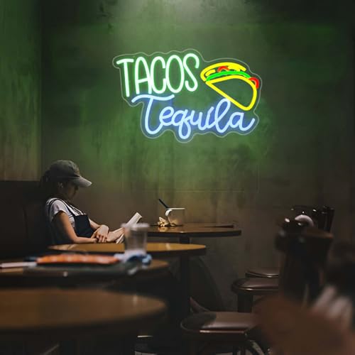 Image of Neon Sign, JGHTURIE Tacos Neon Signs for Wall Decor Food Led Signs Yellow Light Up Sign for Restaurant Kitchen Bar Party Coffee Home Decoration, USB Powered