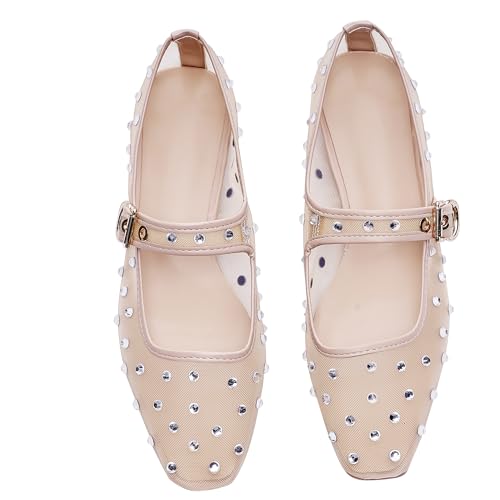 Mesh Ballet Flats Shoes for Women, Mary Jane with Buckle Strap, Comfy Casual Daily Dress Office Ballerina Flat Shoes