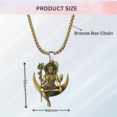 Image of M Men Style Lord Shiva Pendant Necklace Solid Brass Pendant with 22 Inch Stainless Steel Box Chain Unisex