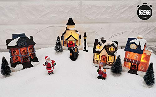 Christmas Winter Village Houses, with LED Light up, with Timer, Christmas Figurines Accessories for Villages Landscape Accessory Set