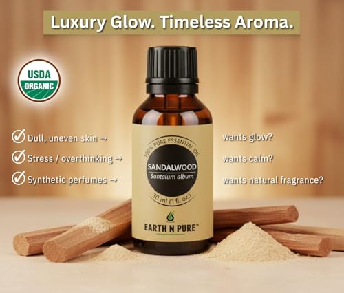 Image of Earth N Pure Sandalwood Essential Oil | 100% Pure & Natural | Steam Distilled | For Relaxation, Skin Nourishment & Meditation | 250ml