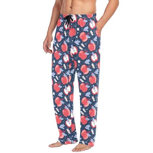 Mens Cotton Pajama Pants Sleep Lounge Pj Bottoms Sleepwear with Pockets Drawstring S Christmas Apple4