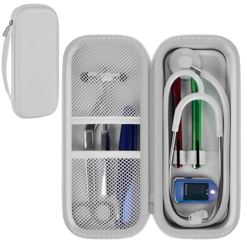 Stethoscope Case Compatible with 3M Littmann Classic III Monitoring/Lightweight II S.E/Cardiology IV Diagnostic/MDF Acoustica Stethoscopes, Extra Pocket for Doctor & Nurse Accessories (White)