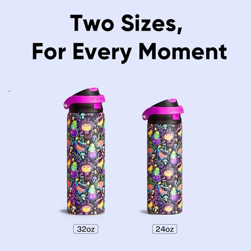 Image of Encool SwiftSip Insulated Stainless Steel Water Bottle with Straw - Leak Proof Sports Water Bottle for School, Travel, Keeps Cold All Day, One-Touch Flip Lid, BPA-Free, 24 oz, Meowgic Night
