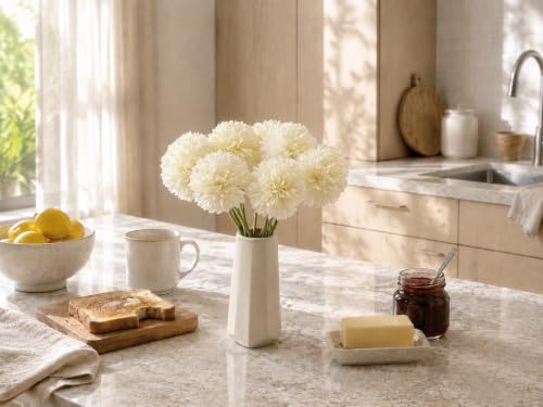 Image of Mandy's 12pcs Artificial Ivory Ball Chrysanthemum Flowers