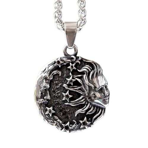 Collier pendentif vintage grec pour homme style lune soleil étoiles
