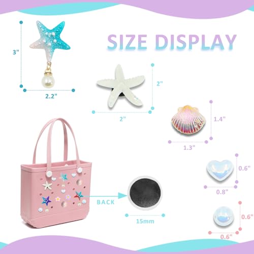 13 Pcs Charms for Bogg Bag, Starfish, Shells, Pearls and Flowers for Bogg Bag Accessories, Compatible with Women Rubber Beach Bag, Tote, Handbag Decoration2
