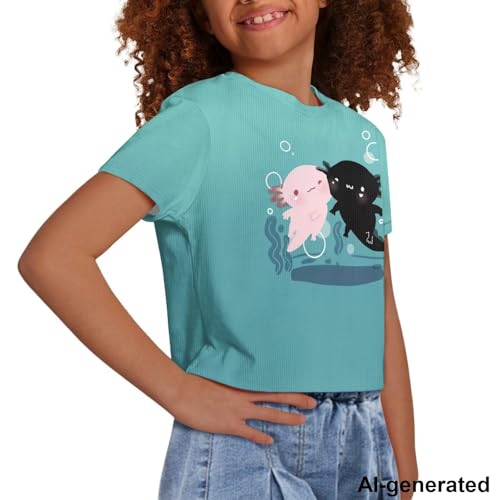 Image of Cute Crop Tops for Girls Short Sleeve Summer T Shirts Fashion Graphic Tees Crew Neck Pullover Tee 5-14 Years