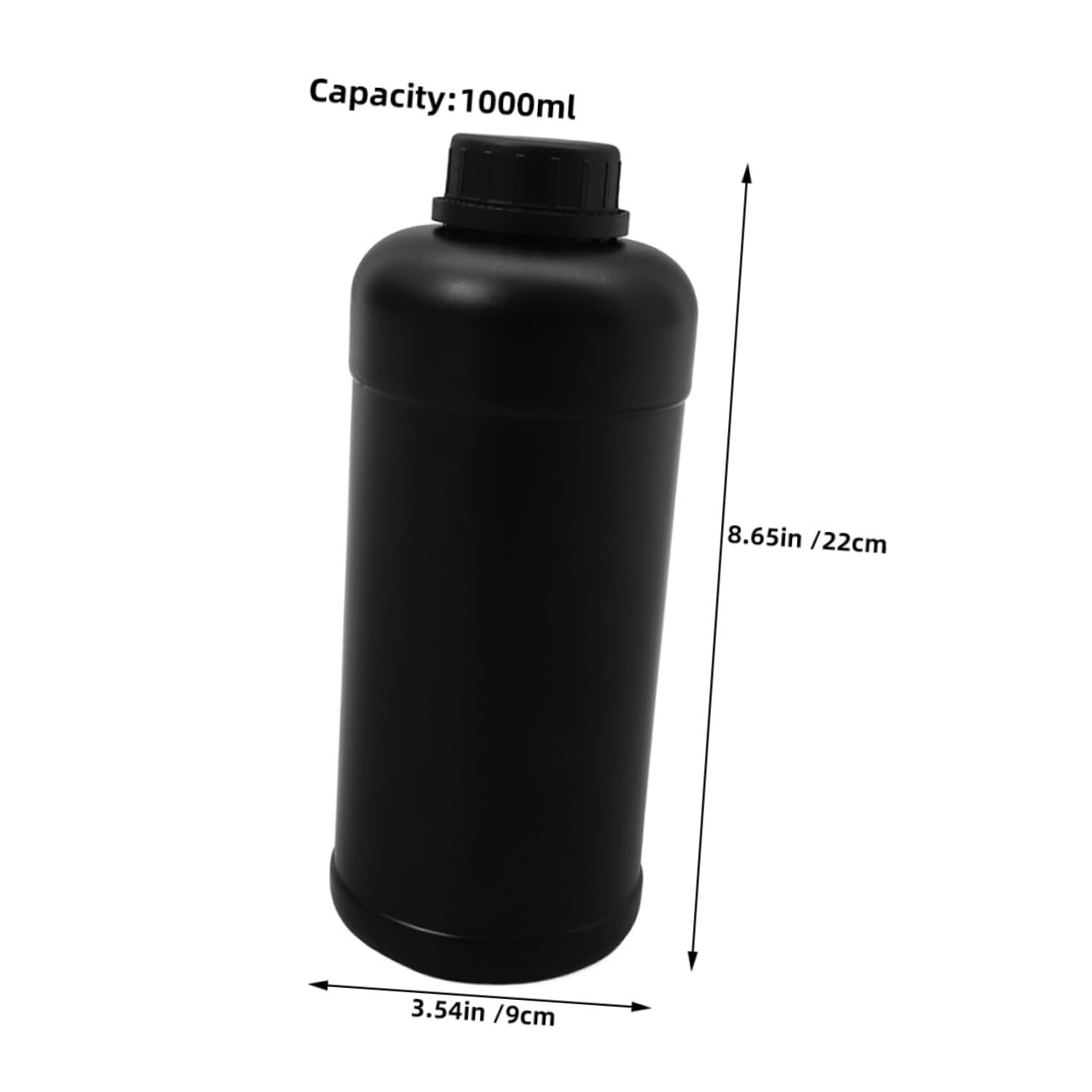 Bottiglia di Plastica da Laboratorio 1000ml Nera, 6 Pezzi