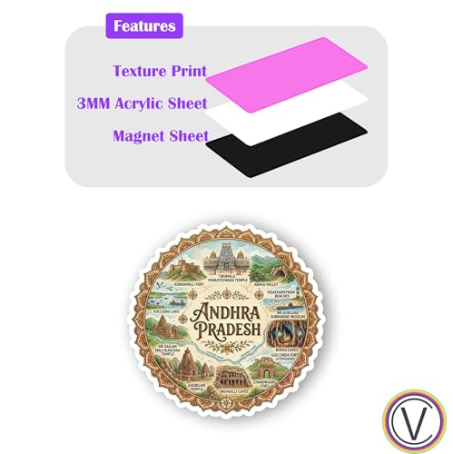 Image of Andhra Pradesh Textured Finish Acrylic Fridge Magnet - UV Texture Printed, Stylish Multicolor Magnet for Fridge, Wardrobe & Metal Surfaces, Pack of 1 (Andhra Pradesh)