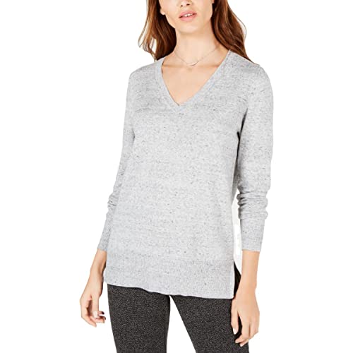 Maison Jules Women's Cotton V Neck Tunic Sweater Grey Size Large #TOP24