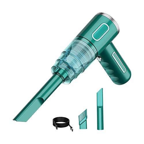 Qectial Aspiradora de Mano Portátil con Depósito de Polvo Extraíble, Potente Succión, Mini Aspiradora para Coche, Ideal para Pelo de Mascotas, Oficina Y Hogar, Filtro único Verde, Individual
