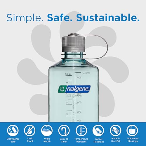 Image of Nalgene Leak Proof Tritan BPA-Free Water Bottle - 32 oz Narrow Mouth - Made in the USA for Outdoor Use & Daily Hydration (Seafoam) (Pack of 6)