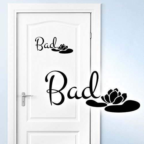 Grandora Wandtattoo Bad + Seerose I azurblau (BxH) 40 x 18 cm I Badezimmer Wandaufkleber Bäder Wandsticker Toilette Türaufkleber WC Aufkleber Klo Sticker W5389