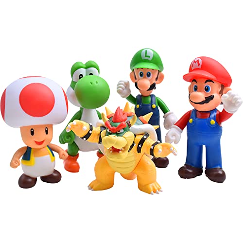 Lot de 5 figurines Super Mario Toys - Mario & Luigi - Yoshi & Mario Bros - Figurines d'action Mario en PVC Cover
