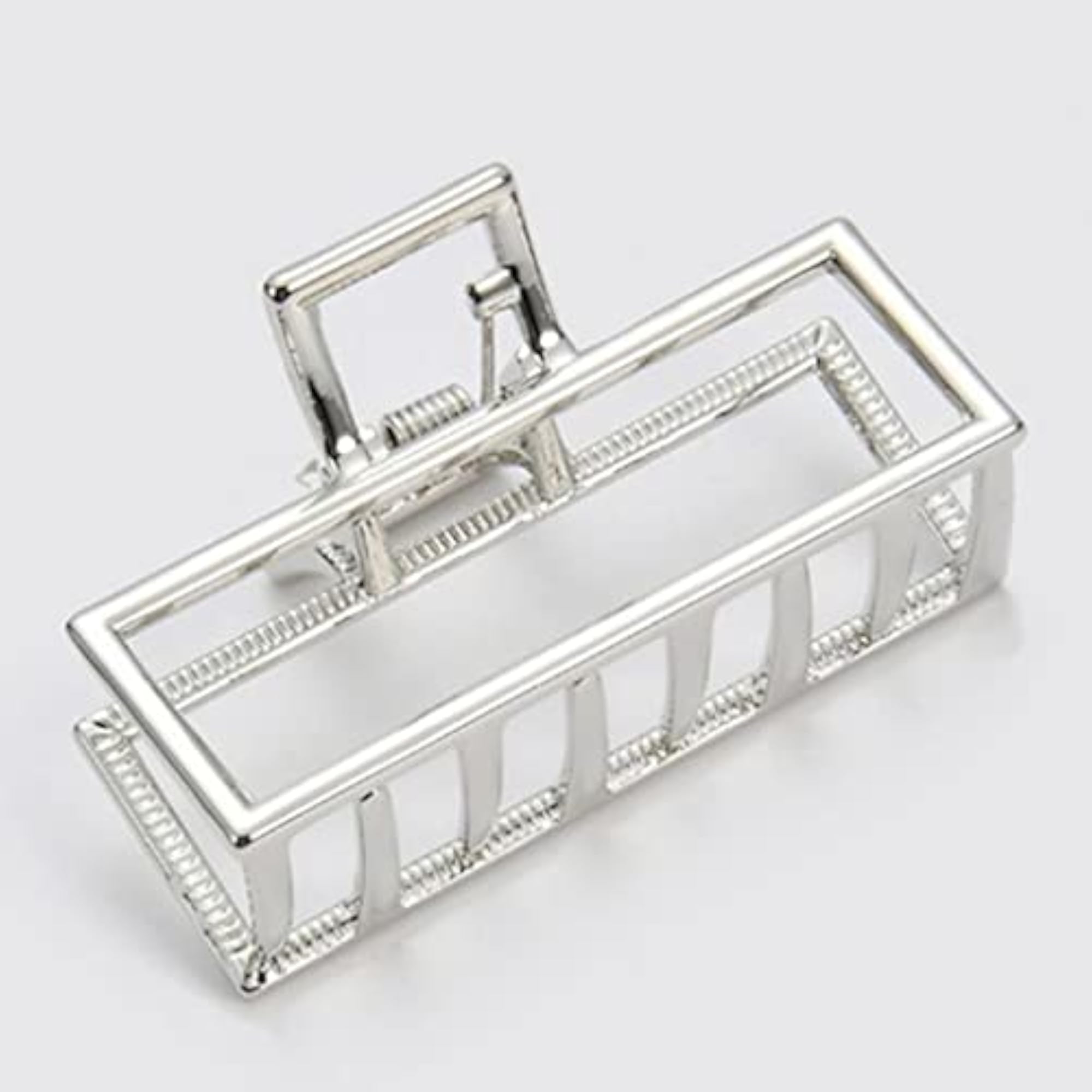 2x Ladies Rectangle Silver Hair Claw Clip Jaw Clamp, Thick Updo Tool