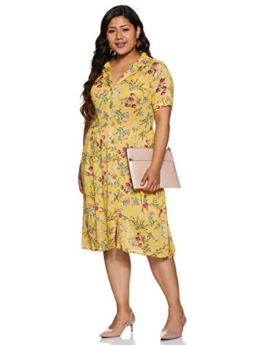 Image of plusS Women's Georgette A-Line Knee-Long Dress (LDR3403-YELLOWPRINT Yellow Print 2XL)