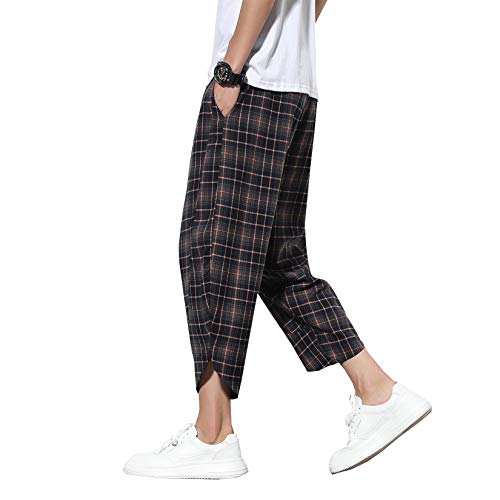 Doslavida Men's Casual Elastic Waist Linen Capri Pants Wide Leg Baggy Cotton Harem Yoga Trousers Loose Patchwork Shorts #TOP2