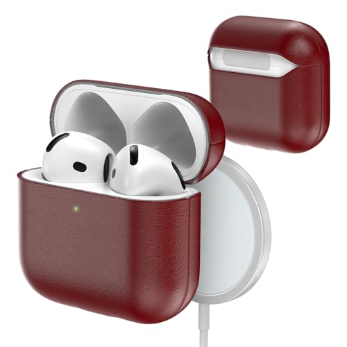 BLBAISH Genuine Leather Case for AirPods 4 (2025 Model) 100% Handmade Vintage Genuine Leather AirPods 4 Case Support Wireless Charging 360 Full Shockproof Protective Cover Compatible with AirPods 4