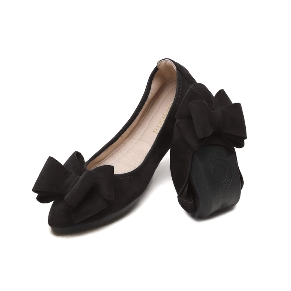 UnifizzWomen’s Ballet Flat Shoes Faux Suede Comfortable Pointed Toe Bow Slip On Ballerina Walking Flats Casual Dress Shoes for Woman Low Wedge Comfort Soft
