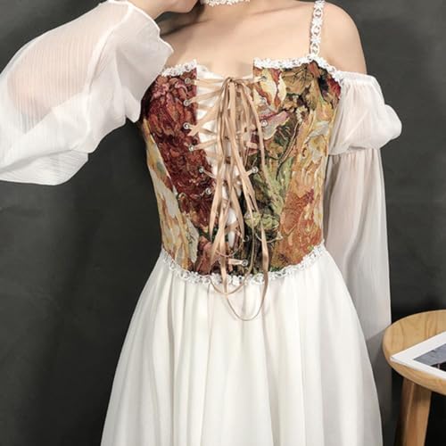 Image of CONCINEROS Women's Summer Vintage Floral Renaissance Corset Top for Women Y2k Tops Sleeveless Drawstring Crop Top