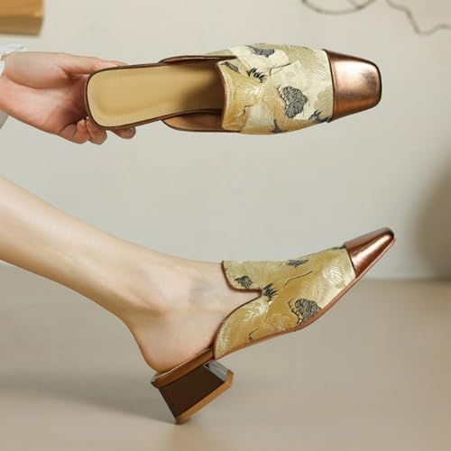 Retro Elegant Crane Embroidery Slippers for Women Satin & Ultra-Suede Upper Anti-SlipRubber Soles Indoor Outdoor Slippers3