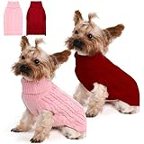 Lorehelina 2 Pack Dog Sweaters for Small Dogs Winter Turtleneck Pullover Cable Knit Fleece Stretch Puppy Doggie Chihuahua Toy Poodle Yorkie Pomeranian Boy Girl Pet Clothes (S, Pink & Red)