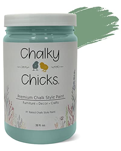 Chalky Chicks Premium Chalk Style Paint For Furniture, Home Decor & Diy Crafts – Eco Friendly – No Sanding, No Primer Needed – Multi Surface Paint – Riptide (Green Blue) – 32 Oz – Made In The Usa #TOP6