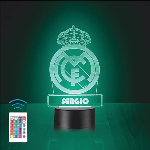 Lámpara Personalizada Equipos Fútbol. Regalos Originales Cumpleaños Infantiles.Regalos para Hombres, Día del Padre. Diseño Escudo Real Madrid de Metacrilato (Real Madrid)