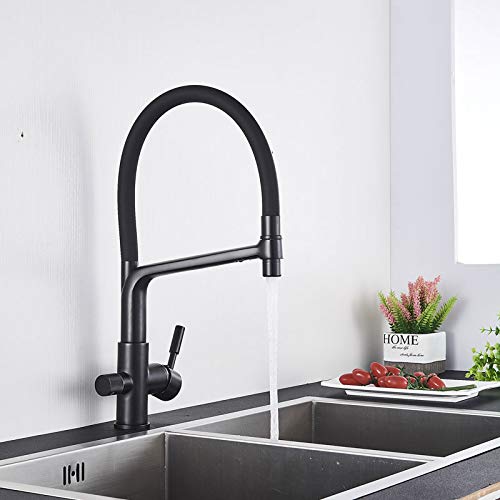 BHFPFZA Brushed el Kitchen Sink Faucet for Bar & Farmhouse Commercial Pull-Down Mixer Tap with 2 Outlet Spout Hot & Cold Rotat Ch/Matte Black Opts Available