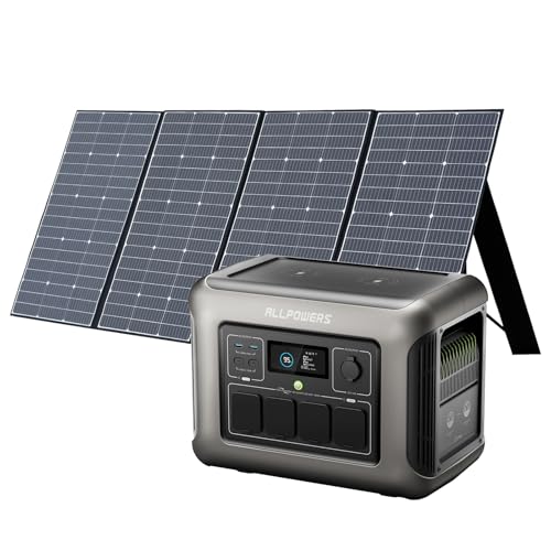 ALLPOWERS R1500 Tragbare Powerstation mit 400W Solarpanel, 1152Wh LiFePO4 Batterie mit 1800W AC Ausgang Solargenerator, 43dB Leise Betrieb Mobile Notstromversorgung für Garten Reise Camping Wohnmobil