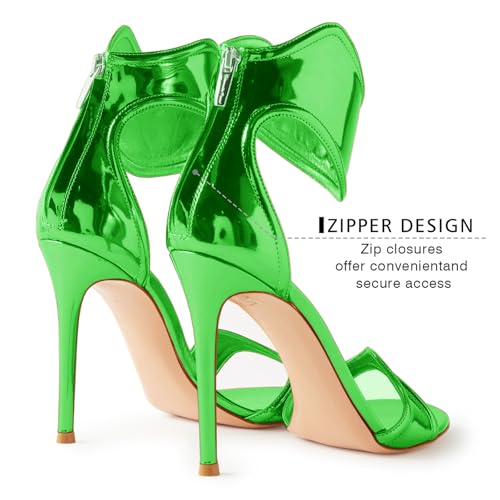 Image of Women's Metallic Open Toe Heels Sandals Back Zipper Dressy Heels Ankle Strap Heels for Party Wedding