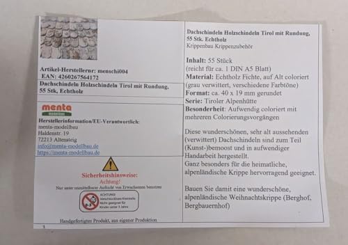 menta-modellbau Dachschindeln Tirol mit Rundung, 55 Stück Krippenbau Krippenzubehör Holzschindeln