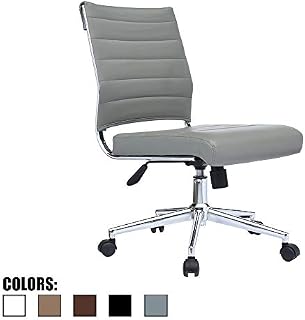 2xhome Gray Modern Ergonomic Executive Mid Back PU Leather No Arms Rest Tilt