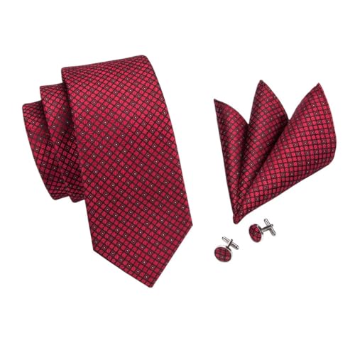 Set de corbatas para hombre de seda roja a cuadros
