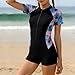 Girls Short Sleeve Rash Guard Zipper Front One Piece Swimsuits Patchwork Boyshorts Bathing Suit Swimwear for 4-13 Years