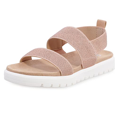 MIXIN Girls Sandals Open Toe Flat Sandals summer shoes for Big Kids RoseGold Size 4